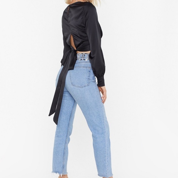 Black Satin Crop Top - Picture 4 of 4